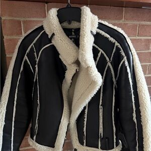 Missguided Black and White Shearling Jacket